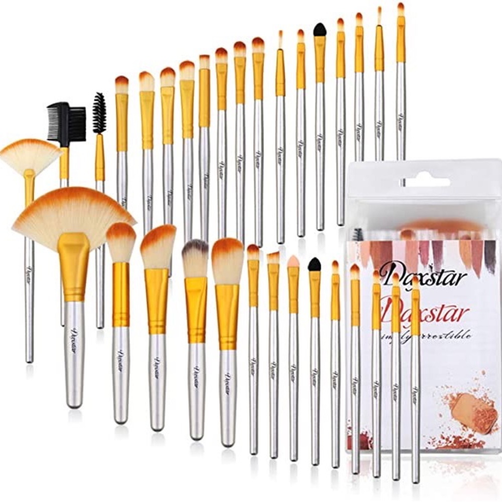32 Pcs Makeup Brush Set for Beginners and Pros Synthetic Fiber (Champagne)